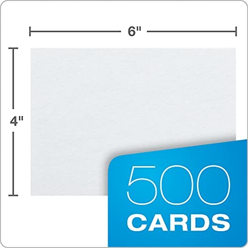 Pack of 500 blank index cards, 6x4 inches.