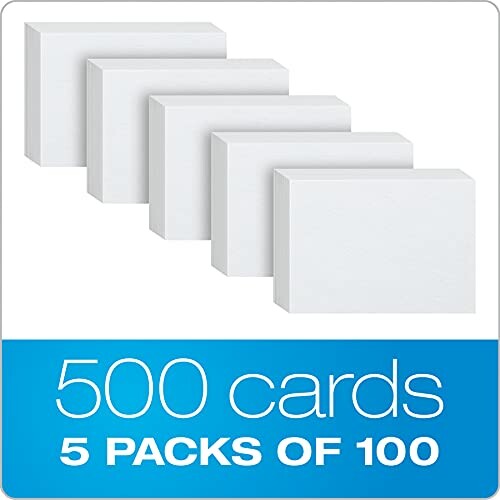 Five packs of 100 blank index cards, totaling 500 cards.