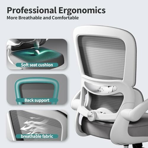 Ergonomic office chair with soft seat cushion, back support, and breathable fabric.