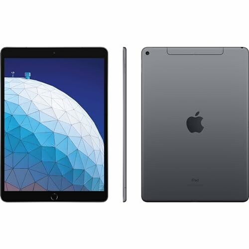 iPad Air front, side, and back view displaying screen and Apple logo