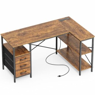 Huuger L Shaped Office Desk with Power Outlets