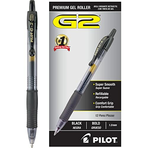 Pilot G2 premium gel roller pen packaging showing a black pen.
