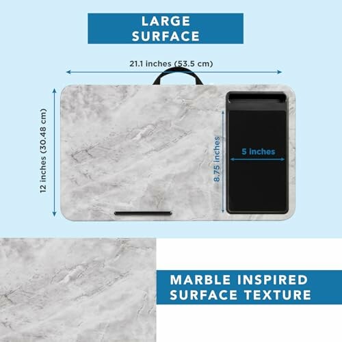 Portable lap desk with marble texture and dimensions