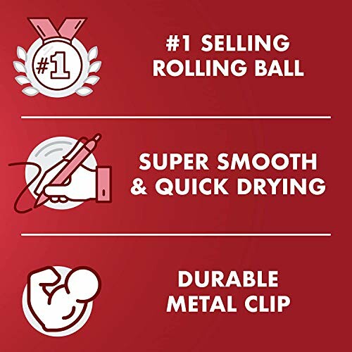 #1 selling rolling ball pen with smooth writing and durable clip.