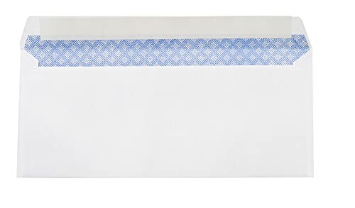 White security envelope with blue patterned interior.
