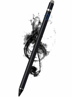 Stylus pen with a musical note design in the background.