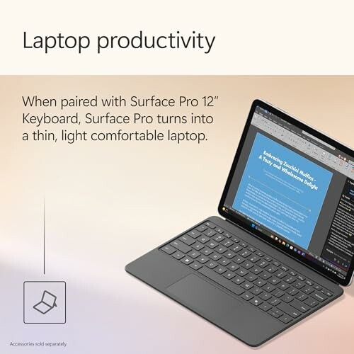 Surface Pro with keyboard showing a document on screen.