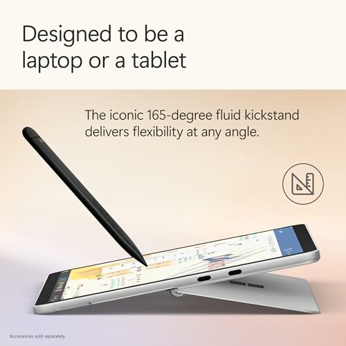 Tablet with kickstand and stylus pen illustrating laptop flexibility.